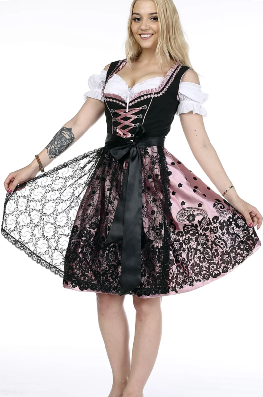 Soft Pink and Black Lace Modern Oktoberfest Dirndl