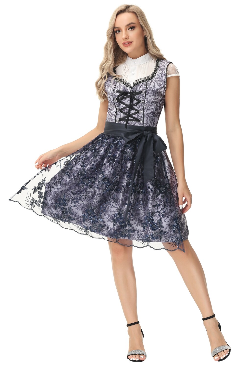 Black and Grey Damask Oktoberfest Dirndl