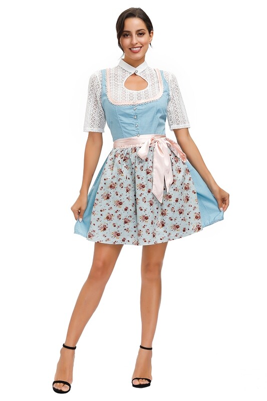 ​Soft Blue and Floral Lace Oktoberfest Dirndl