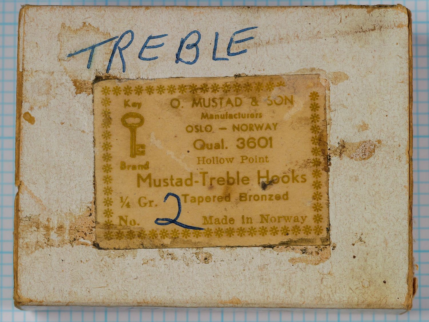 Vintage Mustad 3601 - Treble Blind Eye, Size 2 (Box of 36)