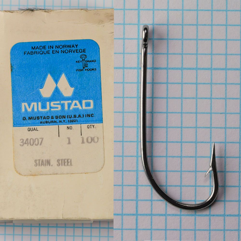 Vintage Mustad 34007, Size 1 (Box of 100) Vintage Mustad 34007, Size 1 (Box of 100)