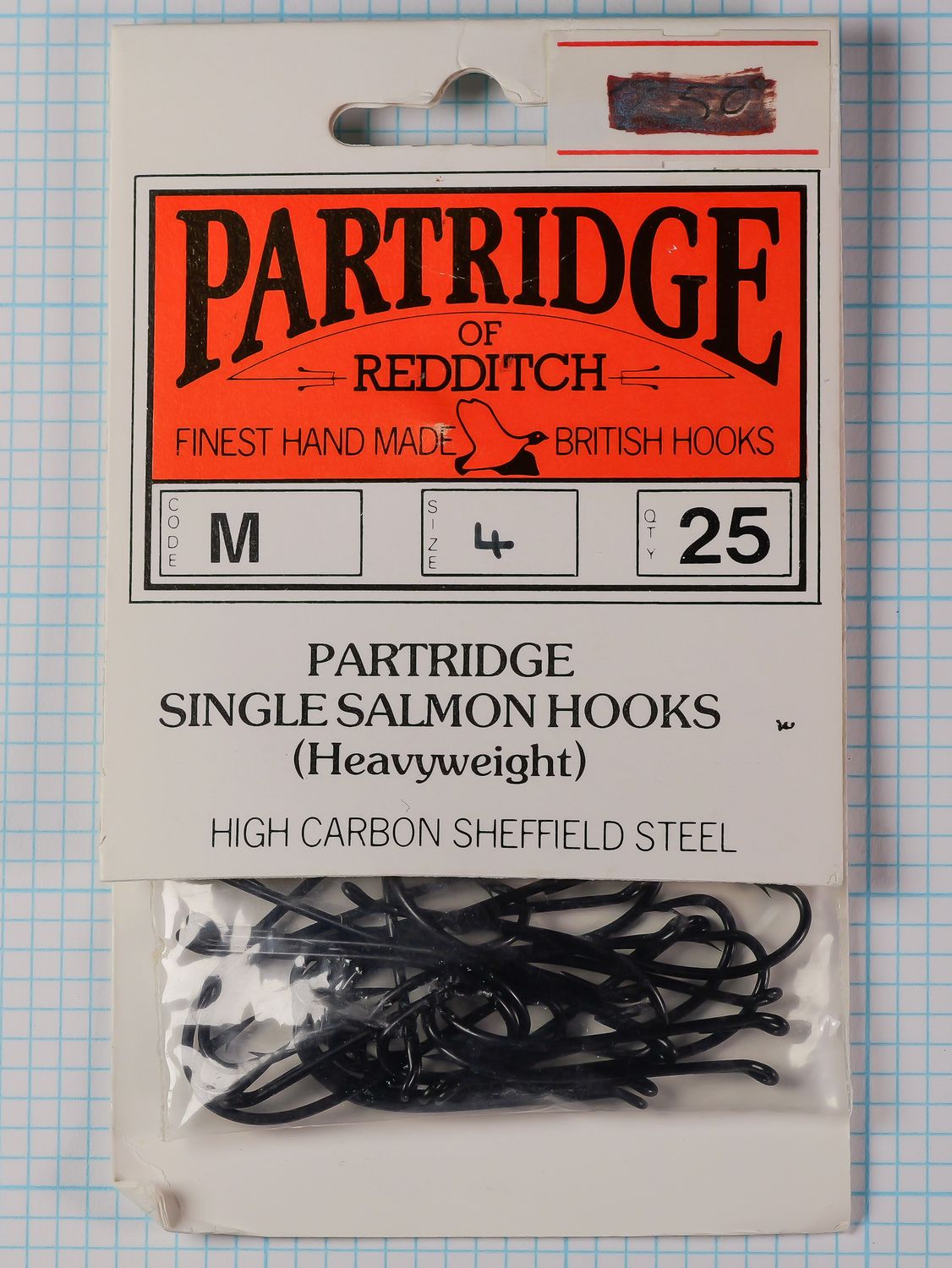 Vintage Partridge of Redditch Code M Single Salmon Hooks – Size 4 (Pack of 25)