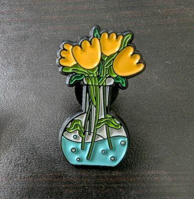 Yellow Flowers in Flat Bottomed Flask Lapel Pin