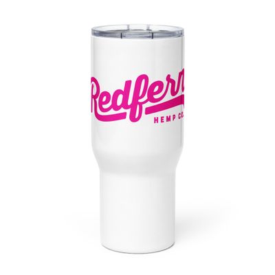 Redfern Hemp Co. Travel mug with a handle (Pink Logo)