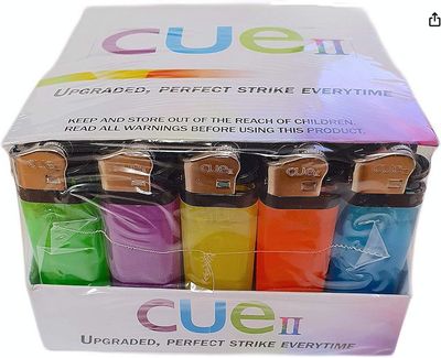 CUE II Classic Lighters, Assorted Colors, Regular Size, Long Lasting,