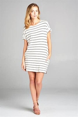 SIZE Large - Dear Apple White Striped T-shirt dress