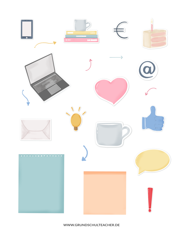 Sticker go digital Lehrerplaner Icons und Wörter