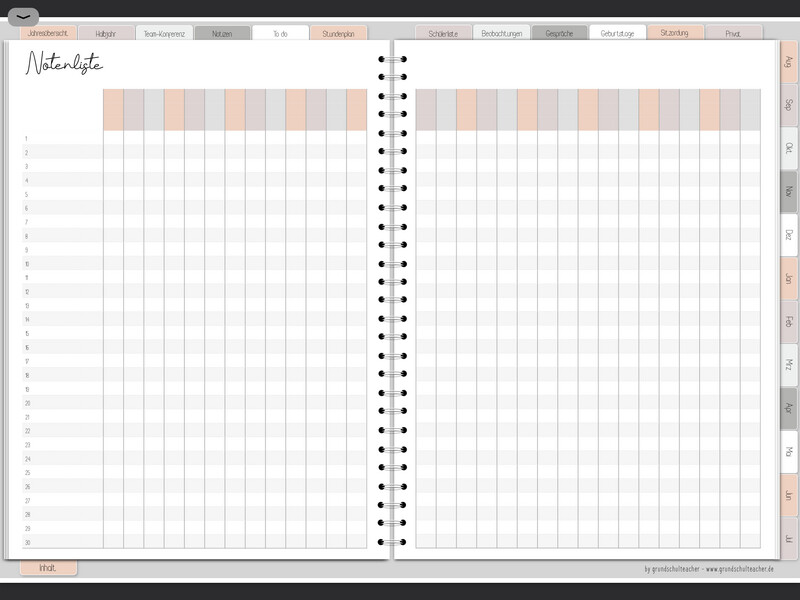 Notenliste für den go digital Lehrerplaner -  peach