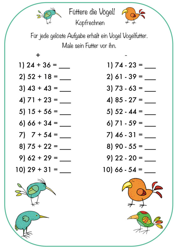 Vögel füttern + und - bis 100