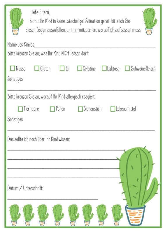 Schuljahresbeginn Organisation: Elternfragebogen