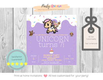 Print at home Tokidoki Unicorn Party Invitation * All Text Customisable
