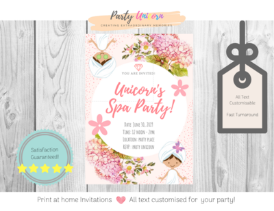 Girl Spa Party Invitation * All Text Customisable * Print and Shipped *