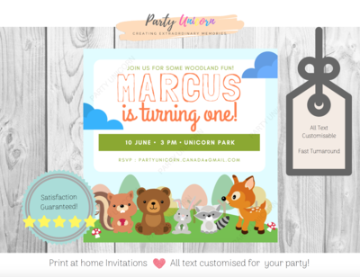 Print at home Woodland Animal Style Invitation * All Text Customisable