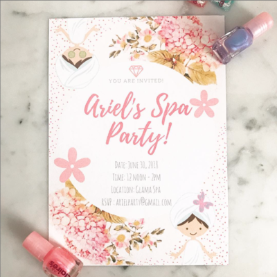 Girl Spa Party Invitation * All Text Customisable * Print and Shipped *