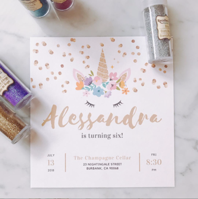Glitter Unicorn Invitation * All Text Customisable * Print &amp; Shipped *