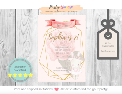 Print and Shipped Ballerina Bunny Party Invitation