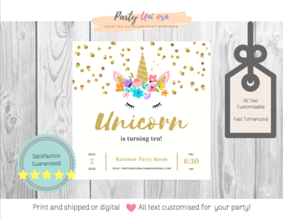 Glitter Unicorn Invitation * All Text Customisable