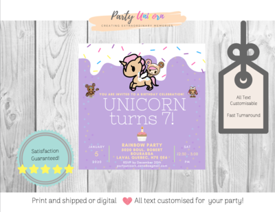 Unicorn Tokidoki Birthday Party Invitation * All Text Customisable
