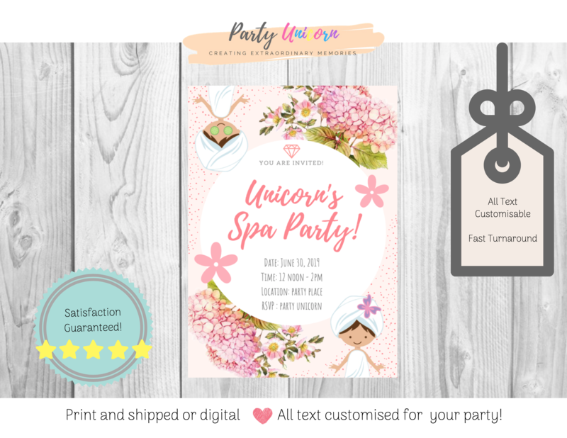 Girl Spa Birthday Party Invitation * All Text Customisable