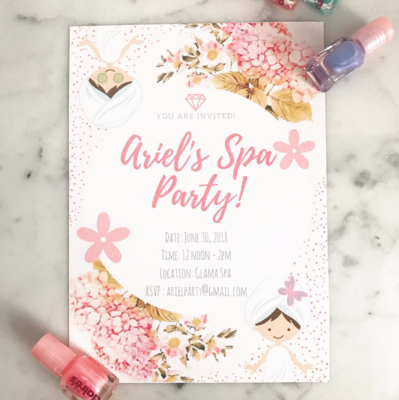 Girl Spa Birthday Party Invitation * All Text Customisable