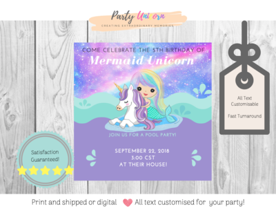 Magical Galaxy Unicorn Party Invitation * All Text Customisable