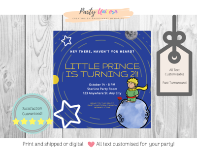 Little Prince Red Rose Birthday Party Invitation * All Text Customisable