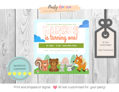 Woodland Animal Forest Party Invitation * All Text Customisable