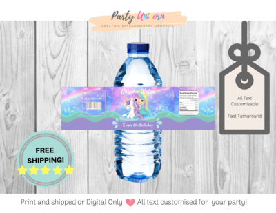 Magical Galaxy Unicorn Water Bottle Labels
