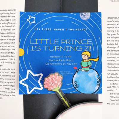 Little Prince Red Rose Birthday Party Invitation * All Text Customisable