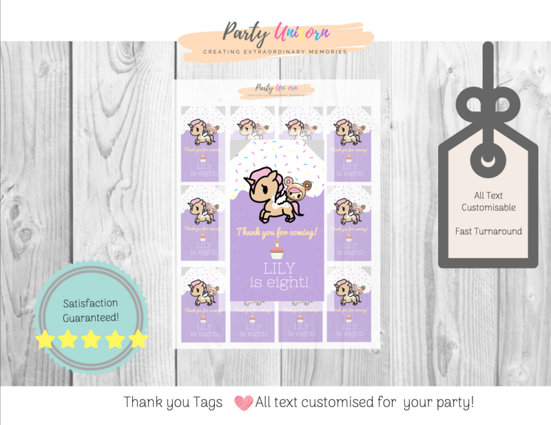 Unicorn Tokidoki Birthday Party Thank you Tags