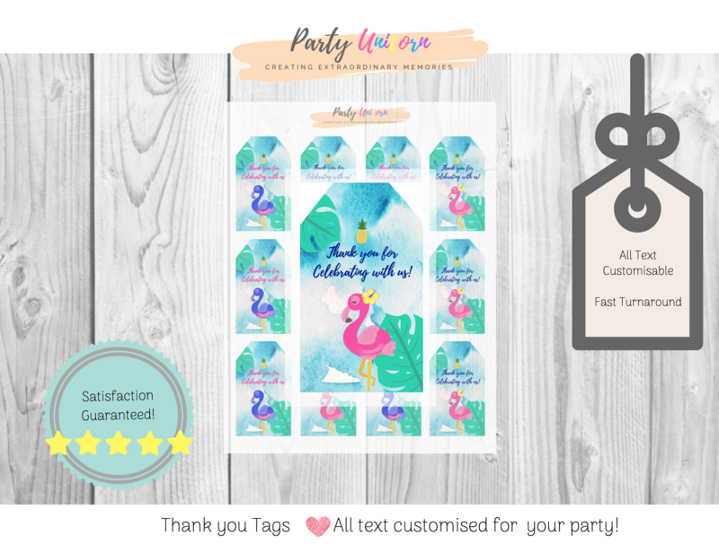Tropical Flamingo Birthday Party Thank you Tags