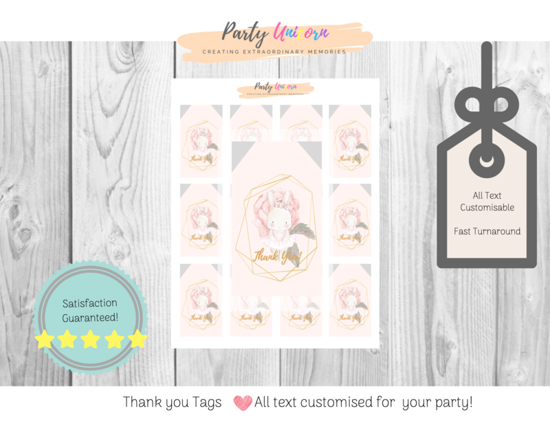 Ballerina Bunny Birthday Party Thank you Tags