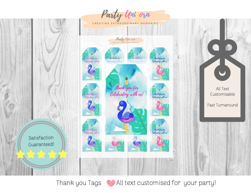 Tropical Flamingo Birthday Party Thank you Tags