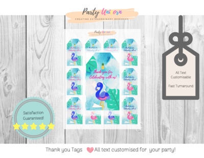 Tropical Flamingo Birthday Party Thank you Tags