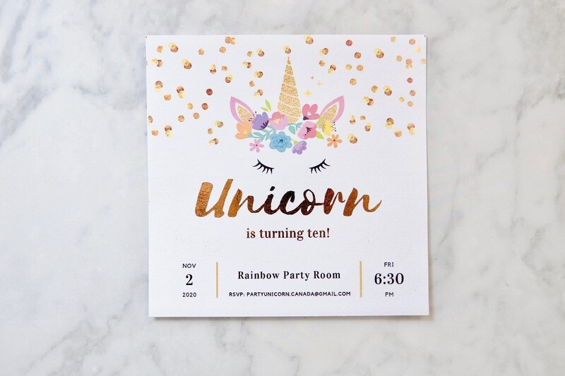 Glitter Unicorn Invitation * GOLD FOIL * All Text Customisable