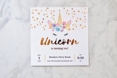 Glitter Unicorn Invitation * GOLD FOIL * All Text Customisable
