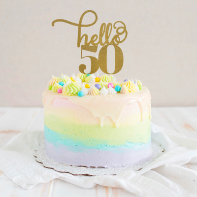 Glitter Cake Topper &quot;Hello 50&quot;