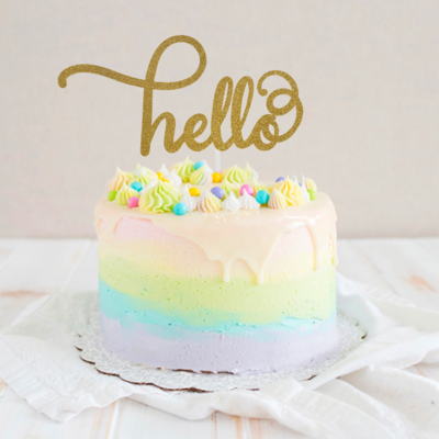 Glitter Cake Topper &quot;Hello&quot;