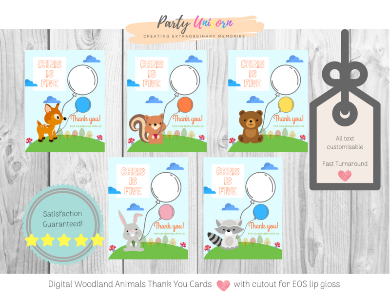 Woodland Animal Thank You Card (Set of 5) with Lipgloss cutout