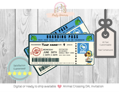Print at home Animal Crossing Dodo Airline DAL Boarding Pass Invitation