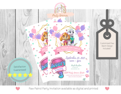 Print at Home Paw Patrol Skye and Everest Party Invitation