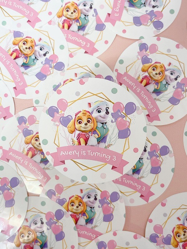 Skye + Everest Paw Patrol Round Stickers (Print and shipped)
