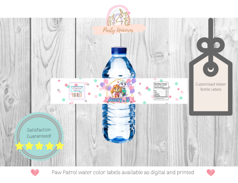 Skye + Everest Paw Patrol Water Bottle Labels (Print + Shipped)