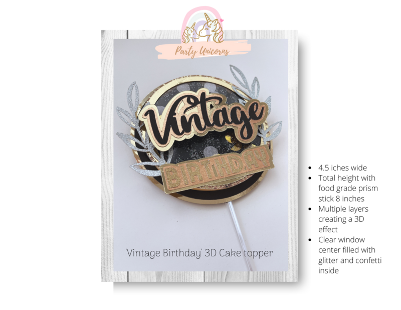 Vintage Birthday 3D Cake Topper