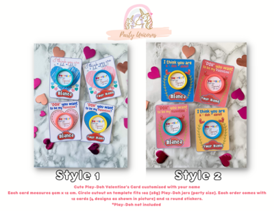 12 Customised Valentine's Cards with round labels (Play-Doh not included)