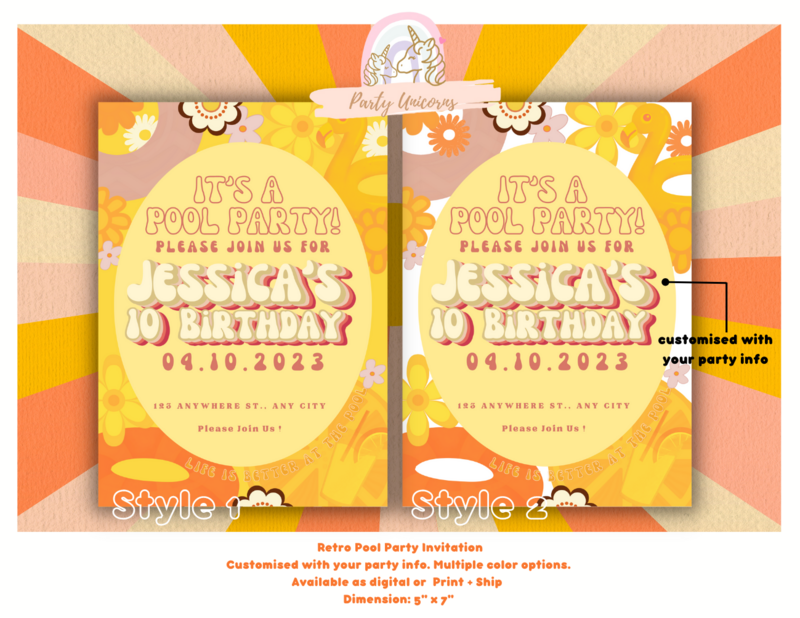 Print at home Retro Pool Party Invitation  *All Text Customisable
