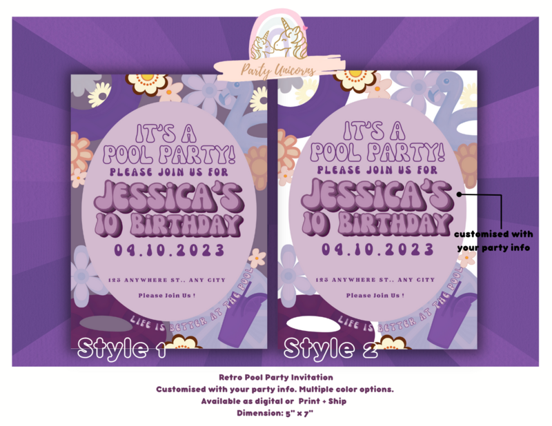 Print at home Retro Pool Party Invitation  *All Text Customisable