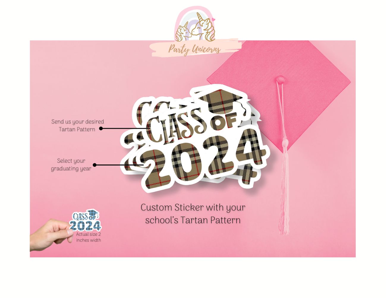Class of &#39;Year&#39; Custom Tartan Stickers (18 stickers) – Unique and Memorable Graduation Gifts
