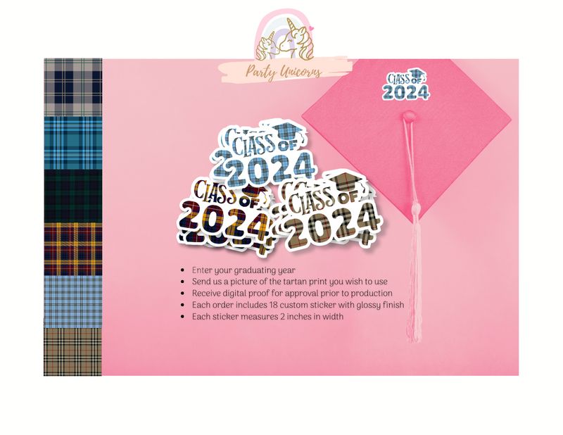 Class of 'Year' Custom Tartan Stickers (18 stickers) – Unique and Memorable Graduation Gifts