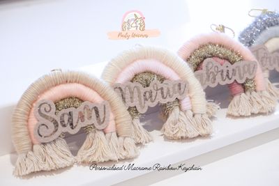 Handmade Macrame Rainbow Keychain with Custom Name